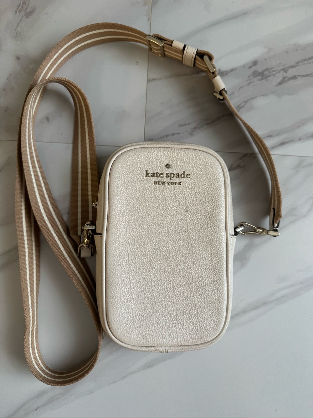 kate spade Cream Leather Crossbody Phone Pouch with Striped Strap